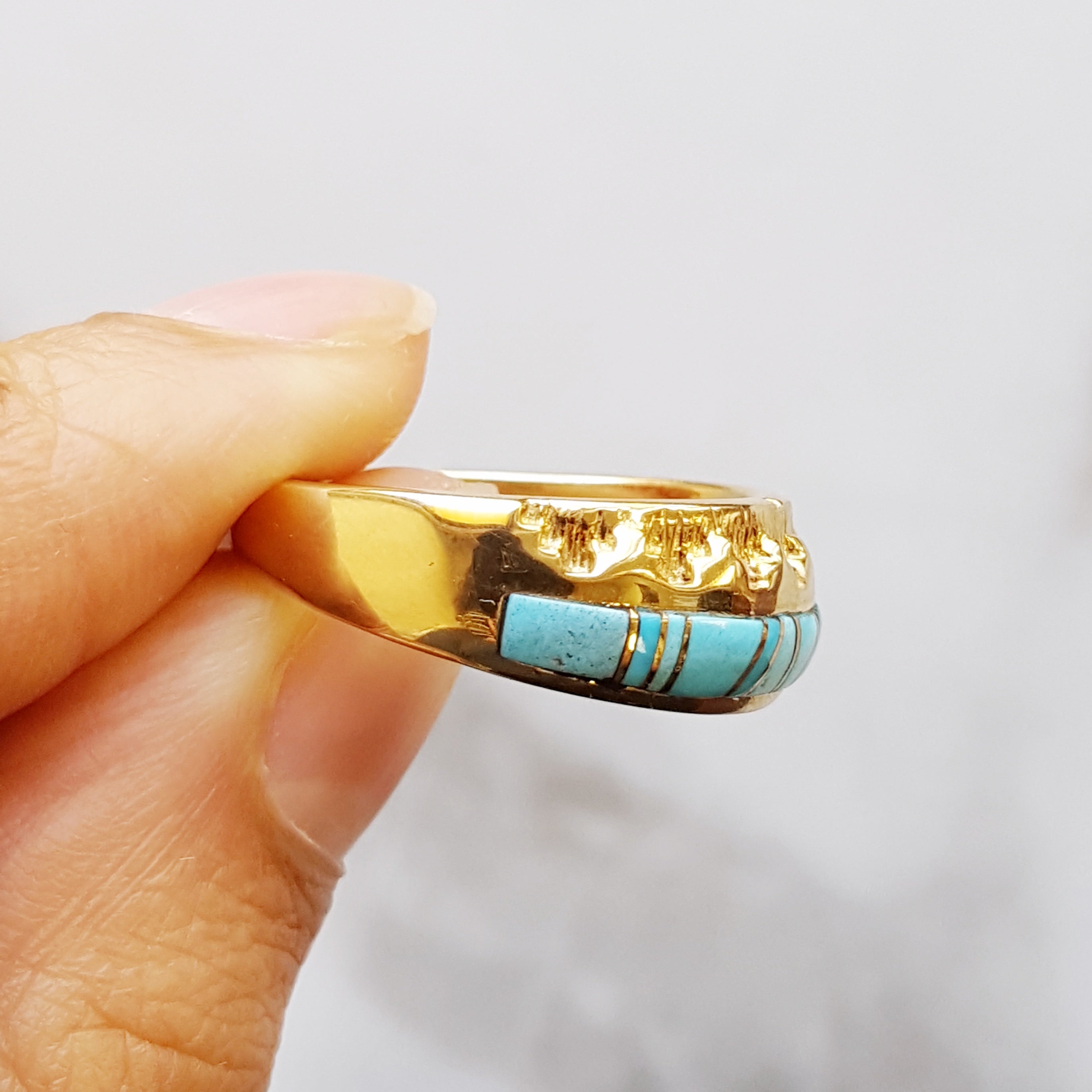 Stamped Sleeping Beauty Turquoise Ring – Sami Fine Jewelry