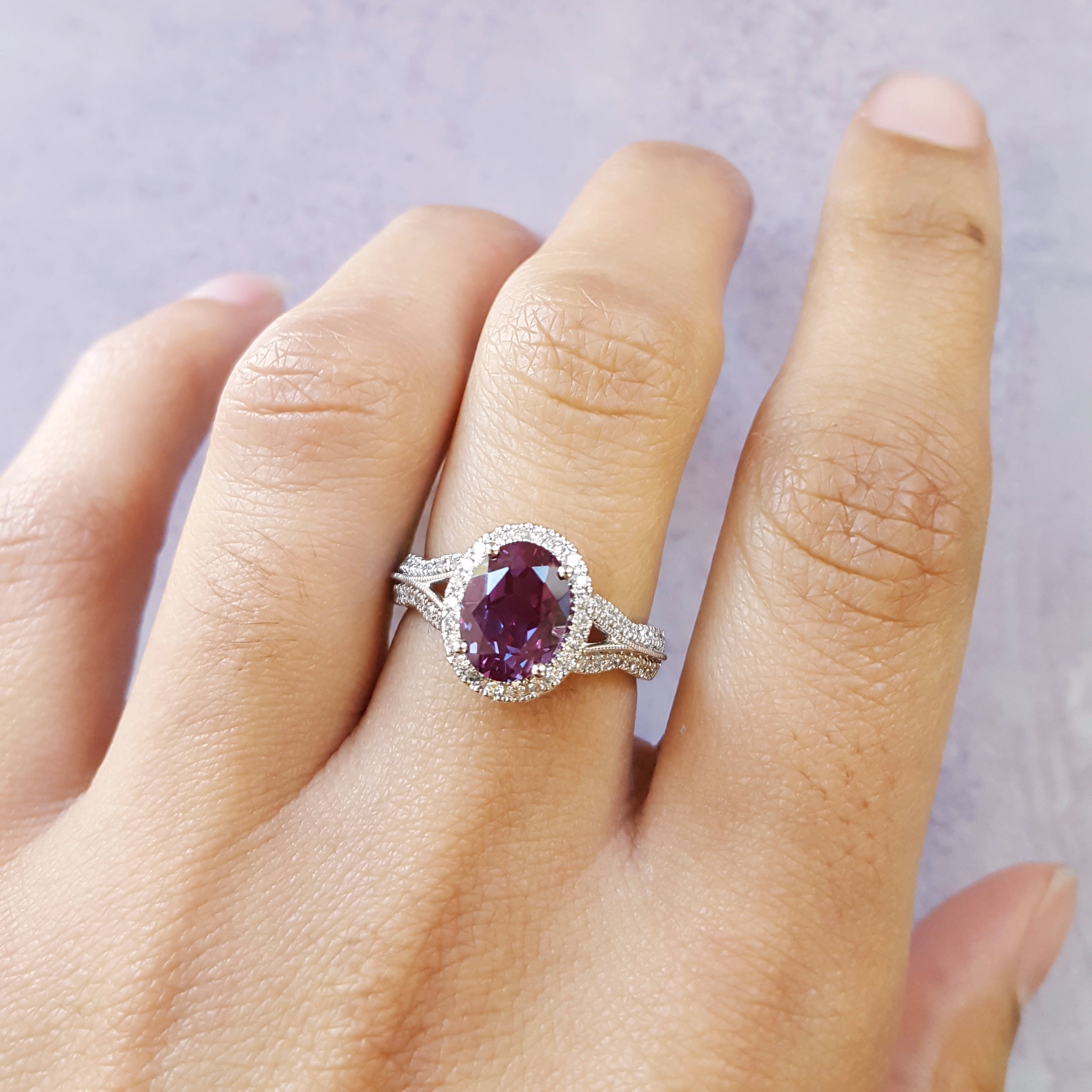 Synthetic Alexandrite Halo Ring