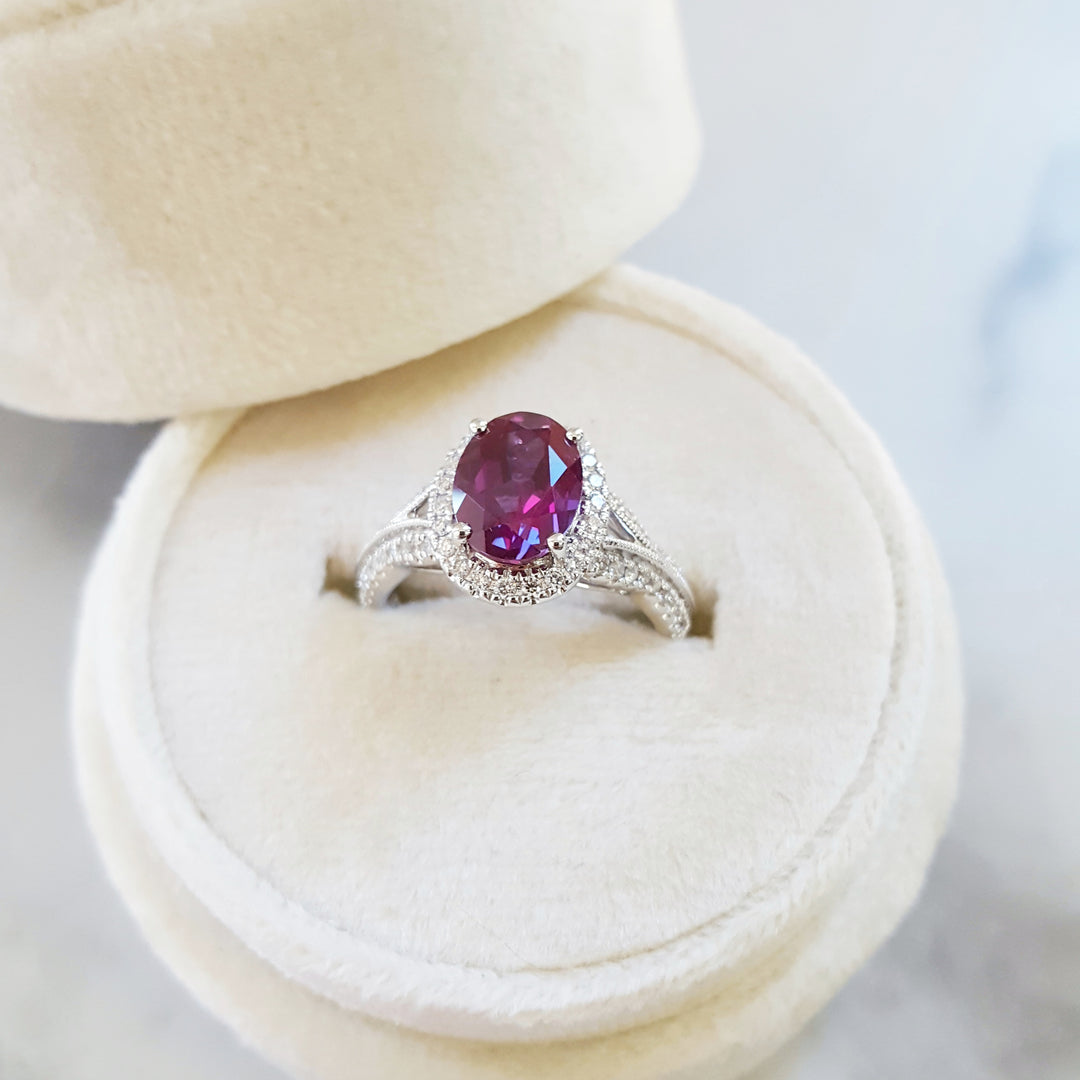 Synthetic Alexandrite Halo Ring
