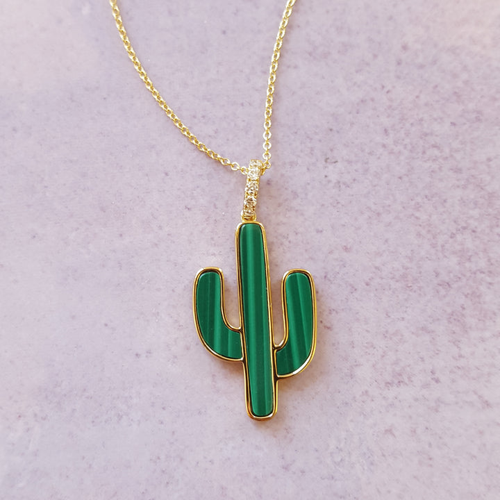 Malachite Saguaro Cactus Pendant