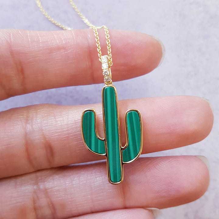 Malachite Saguaro Cactus Pendant