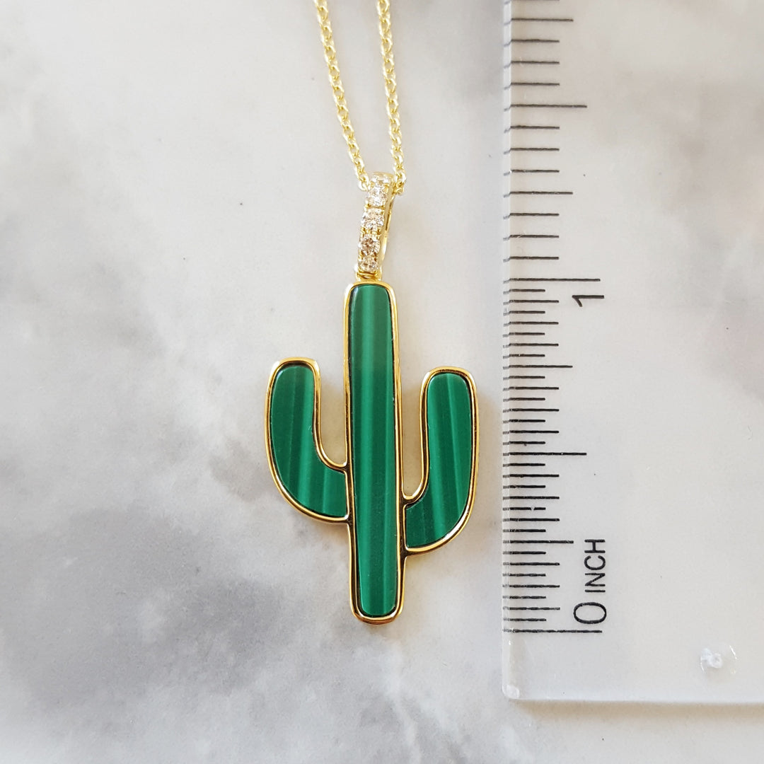 Malachite Saguaro Cactus Pendant