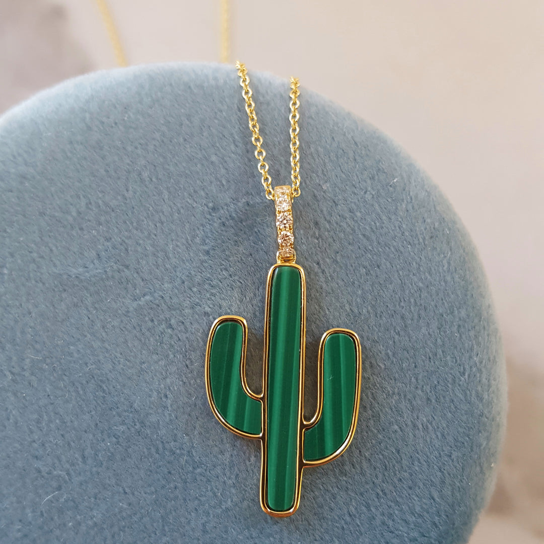 Malachite Saguaro Cactus Pendant