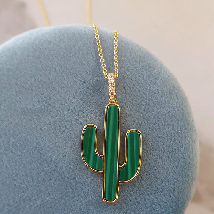 Malachite Saguaro Cactus Pendant