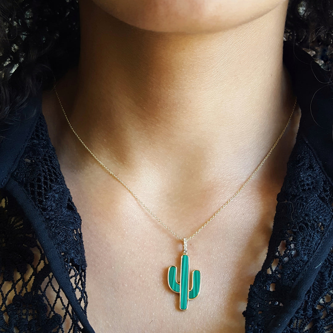 Malachite Saguaro Cactus Pendant