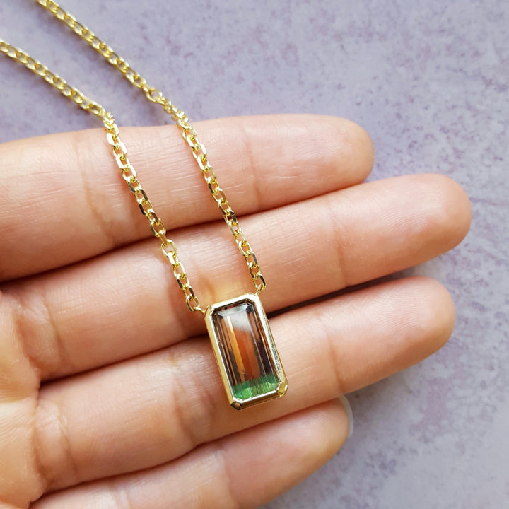 Watermelon Tourmaline Bar Pendant