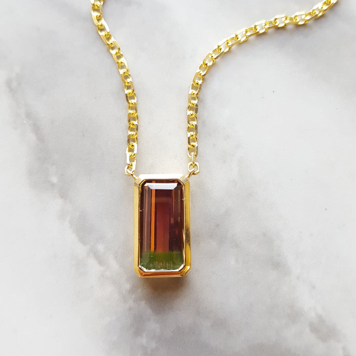 Watermelon Tourmaline Bar Pendant
