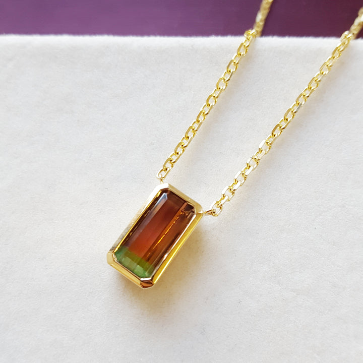 Watermelon Tourmaline Bar Pendant