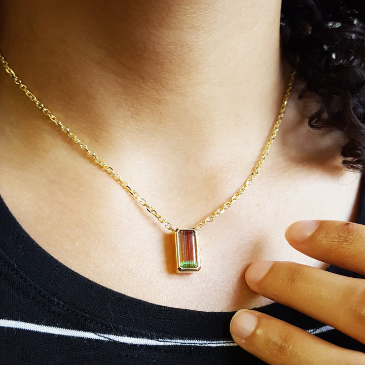 Watermelon Tourmaline Bar Pendant