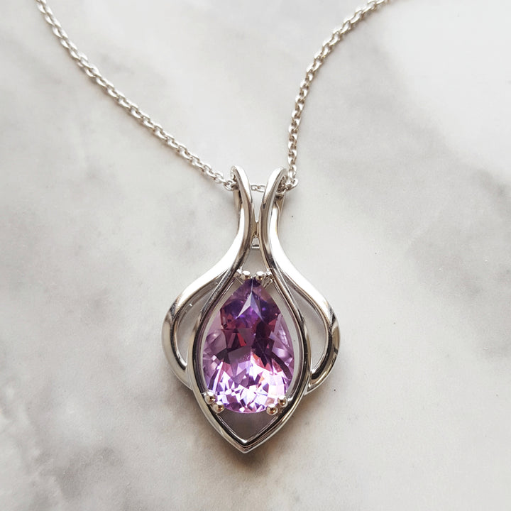 Silver Amethyst Lotus Pendant