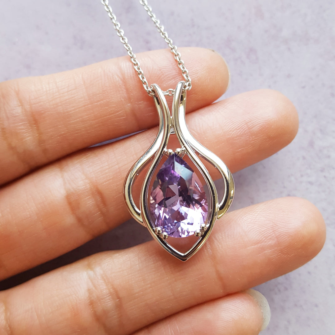 Silver Amethyst Lotus Pendant