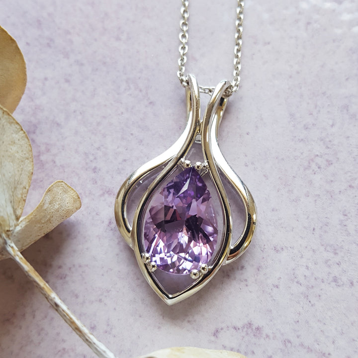 Silver Amethyst Lotus Pendant