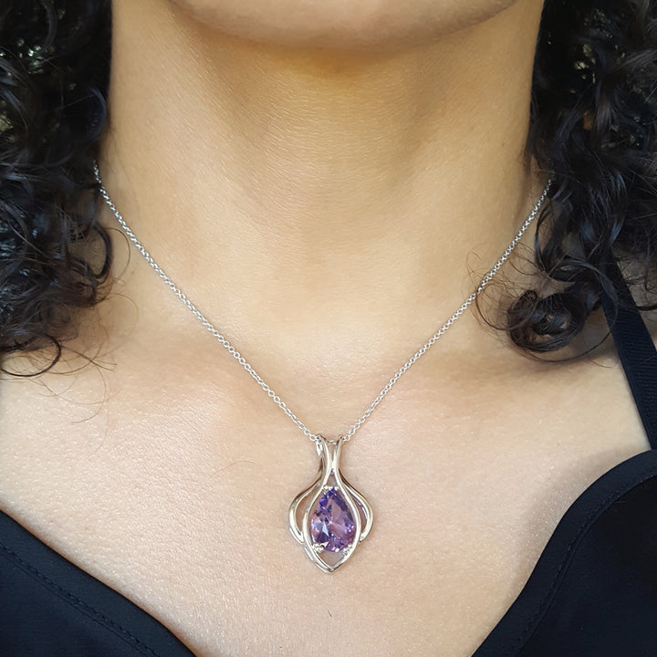 Silver Amethyst Lotus Pendant