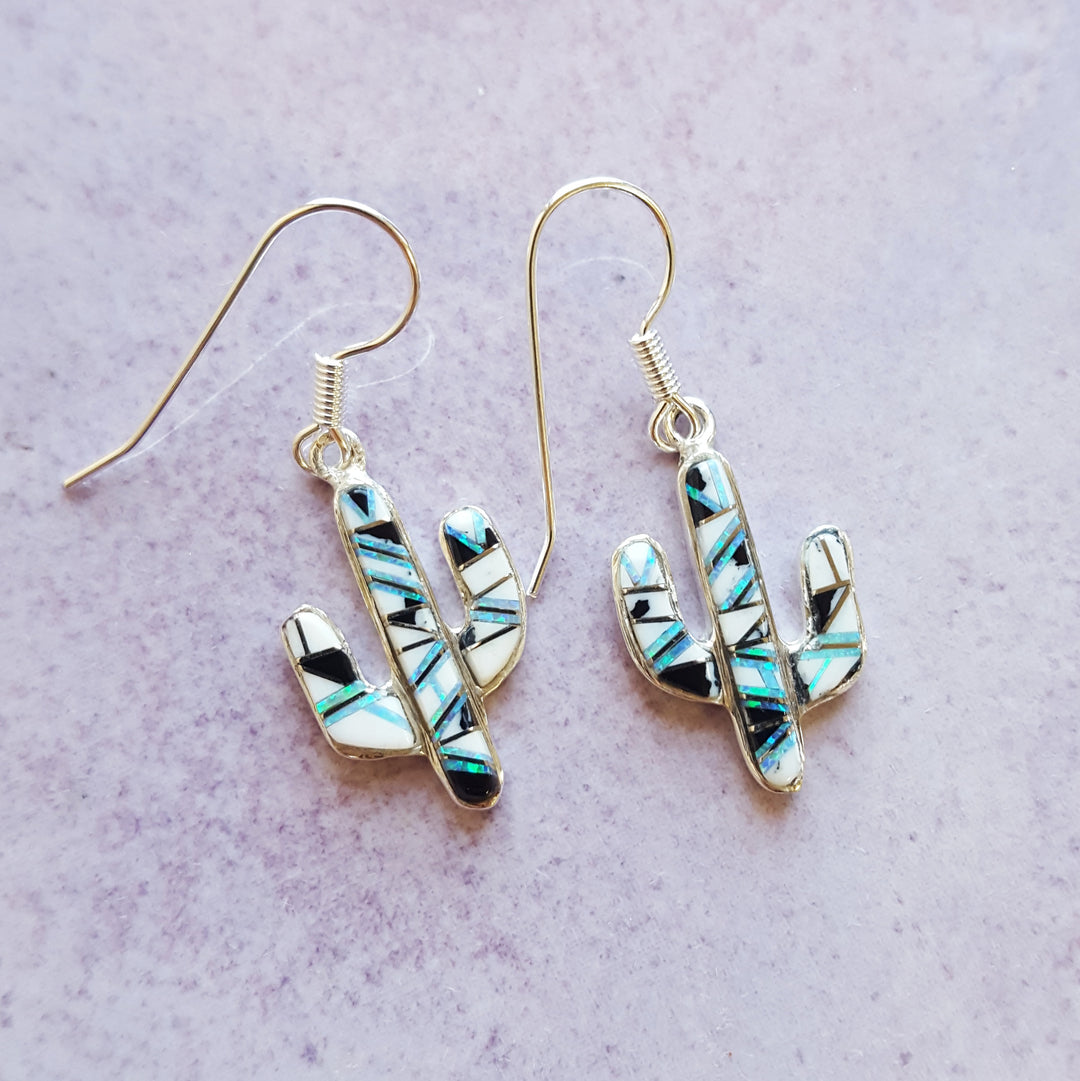 White Buffalo Turquoise Cactus Earrings