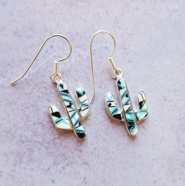 White Buffalo Turquoise Cactus Earrings