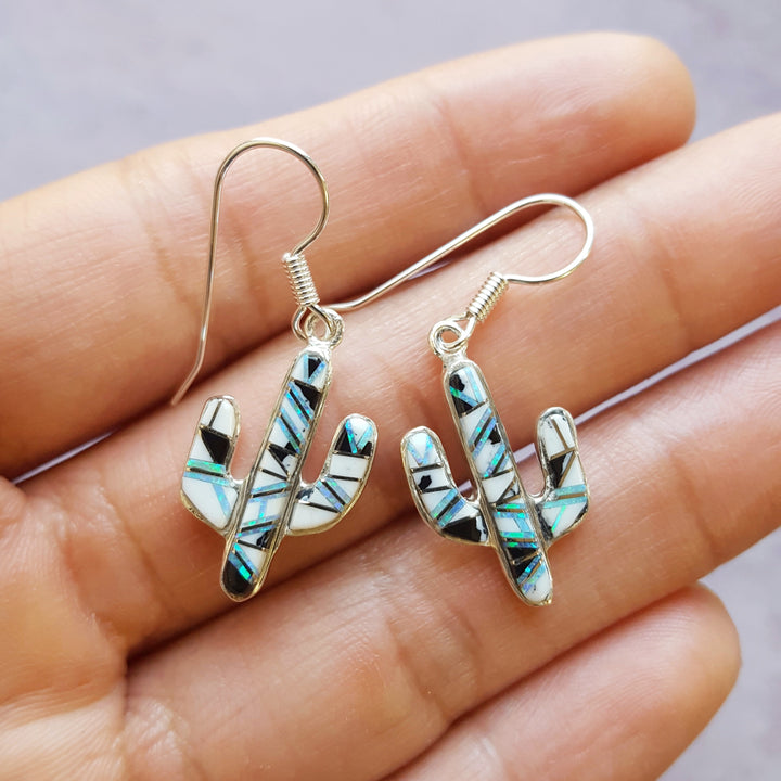 White Buffalo Turquoise Cactus Earrings