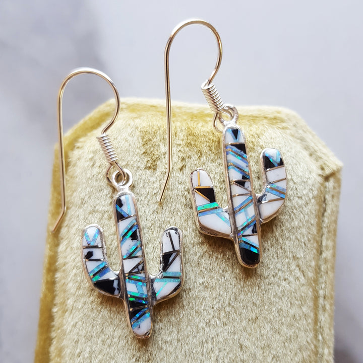 White Buffalo Turquoise Cactus Earrings