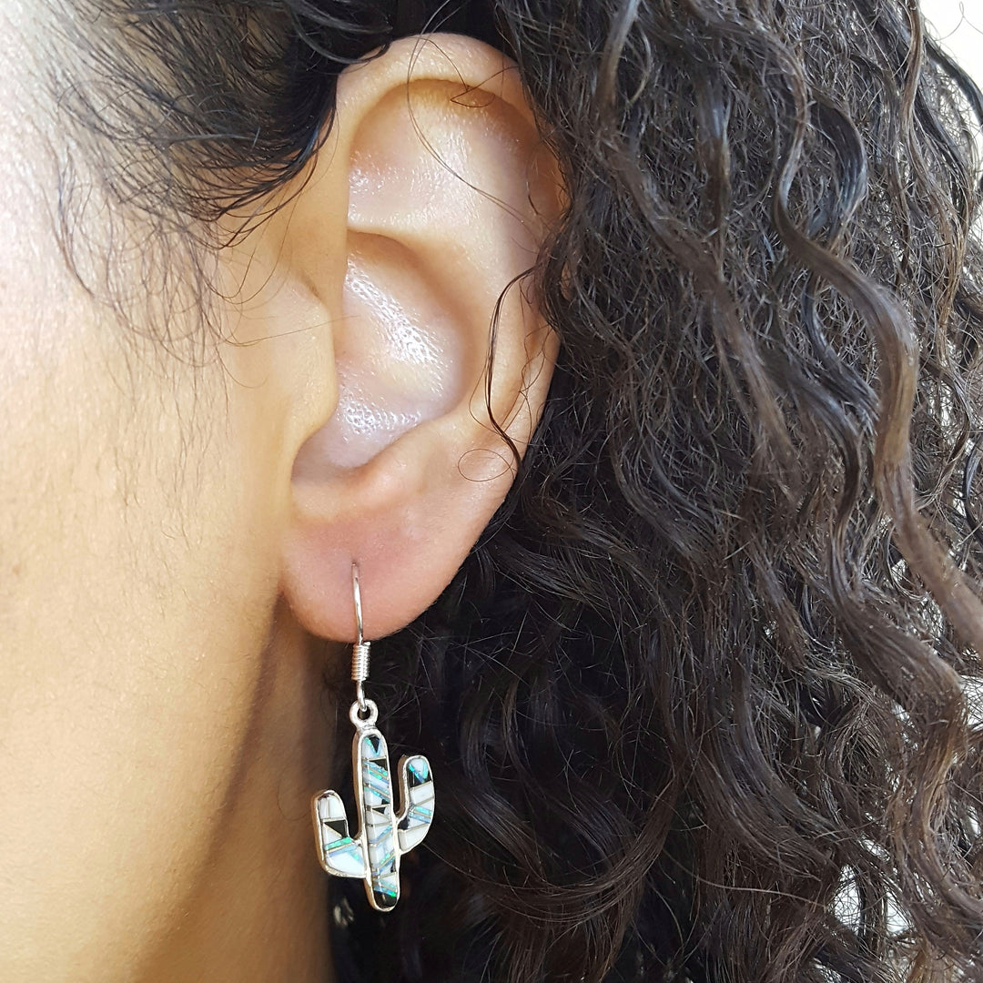 White Buffalo Turquoise Cactus Earrings