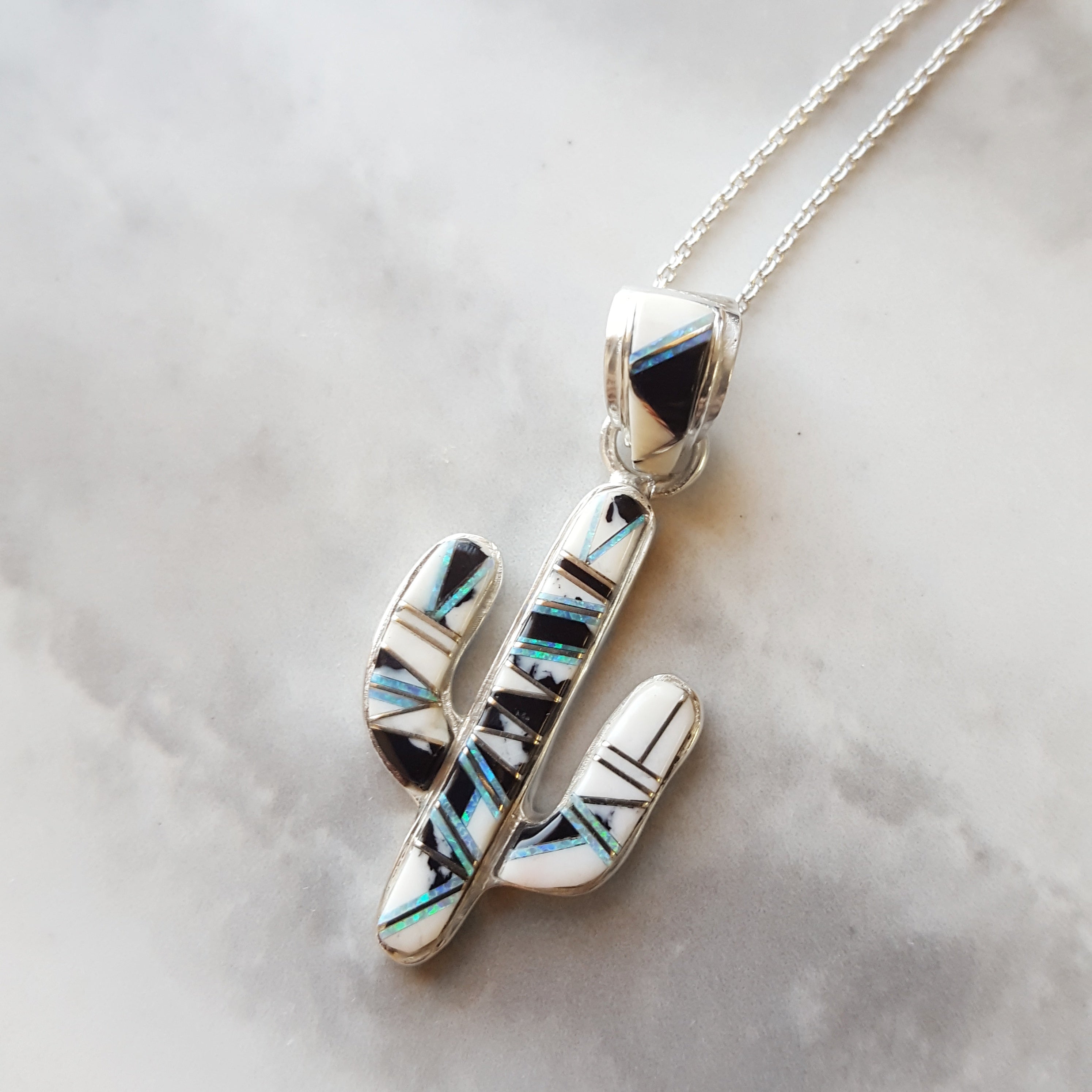 White Buffalo Turquoise Cactus Pendant – Sami Fine Jewelry