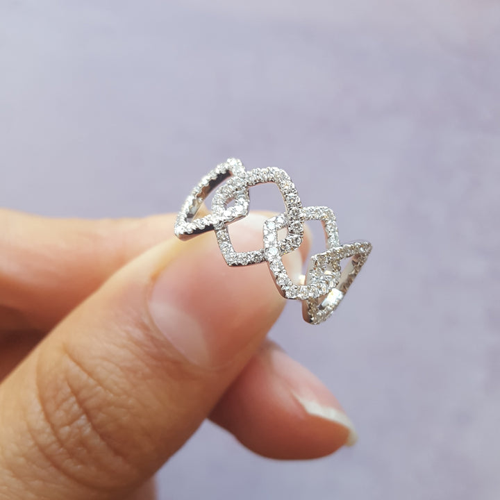 Ridged Geometric Diamond Ring