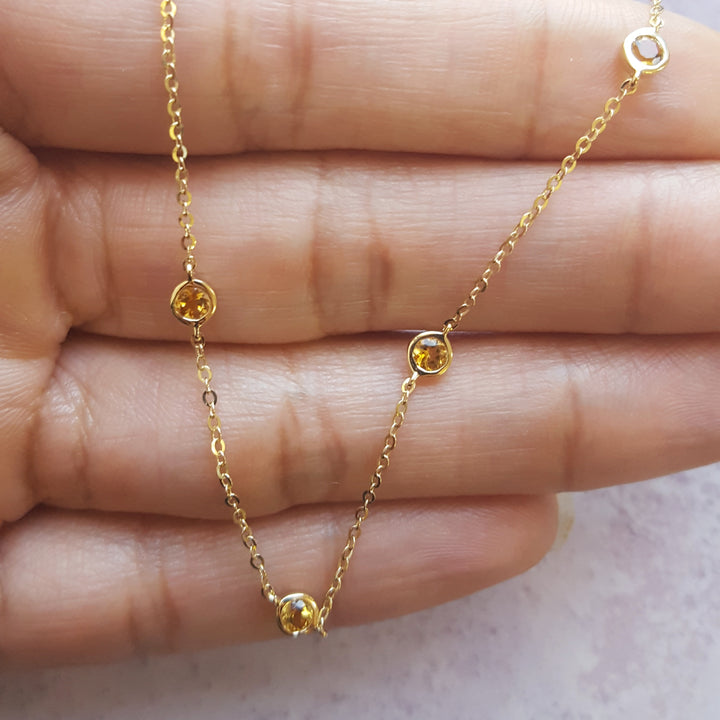 Citrine Yellow Gold Station Necklace