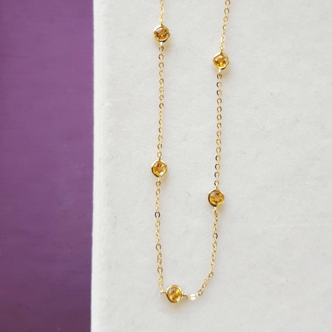 Citrine Yellow Gold Station Necklace
