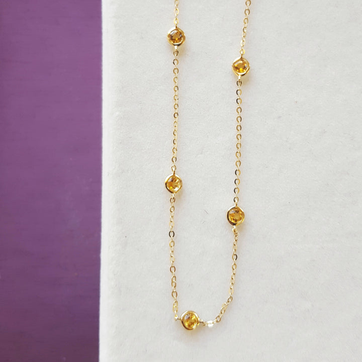 Citrine Yellow Gold Station Necklace
