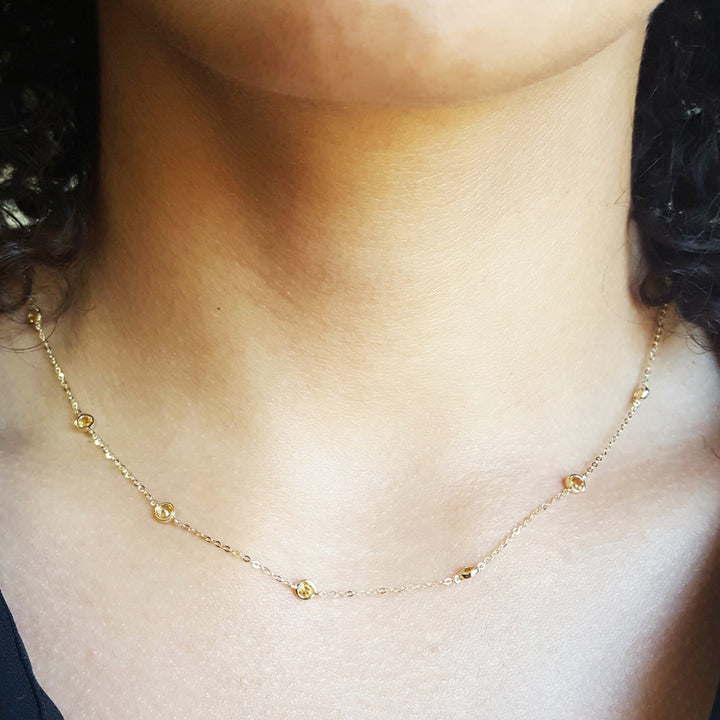 Citrine Yellow Gold Station Necklace