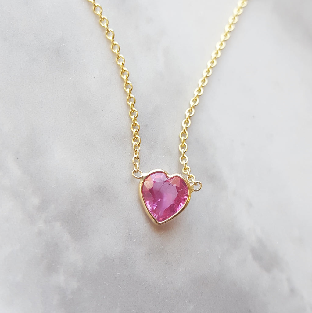Pink Sapphire Everyday Heart Necklace - Main Image