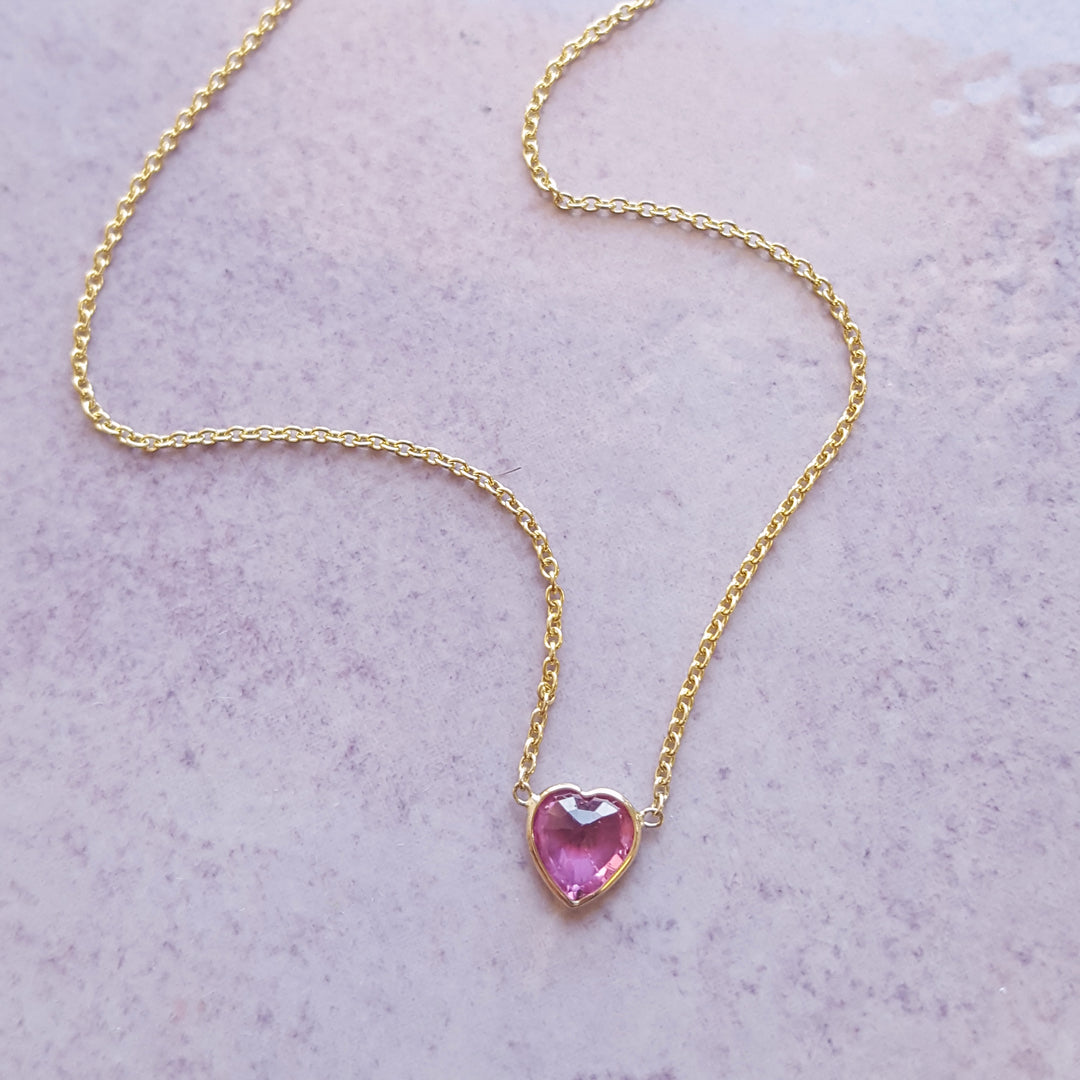 Pink Sapphire Heart Necklace