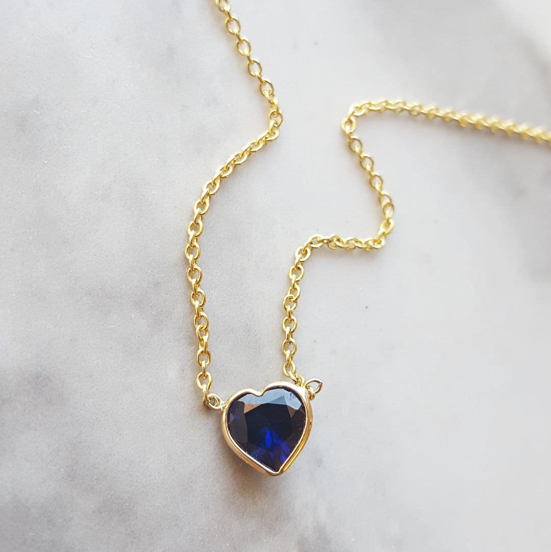 Yellow Gold and Blue Sapphire Heart Pendant