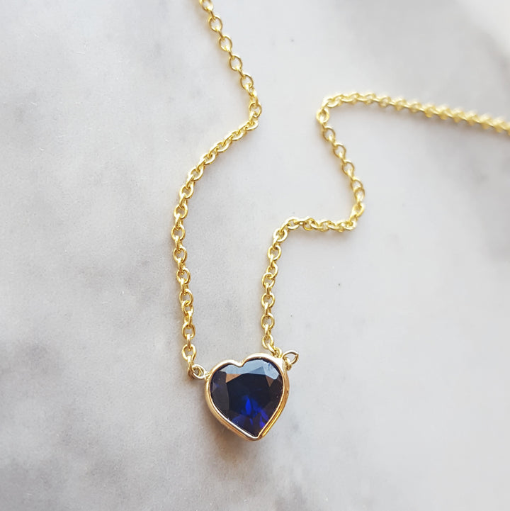 Yellow Gold and Blue Sapphire Heart Pendant