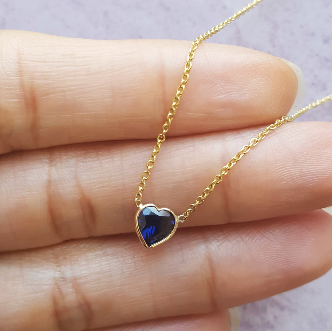 Yellow Gold and Blue Sapphire Heart Pendant