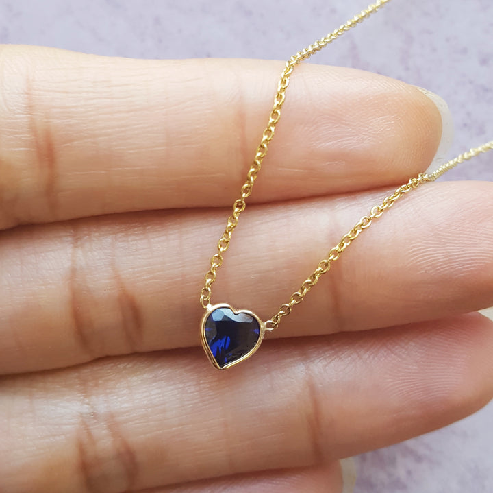 Yellow Gold and Blue Sapphire Heart Pendant