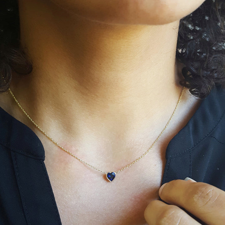 Yellow Gold and Blue Sapphire Heart Pendant