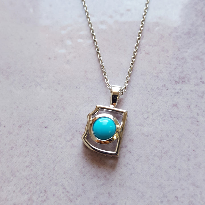 14K Gold and Turquoise Mini State Pendant
