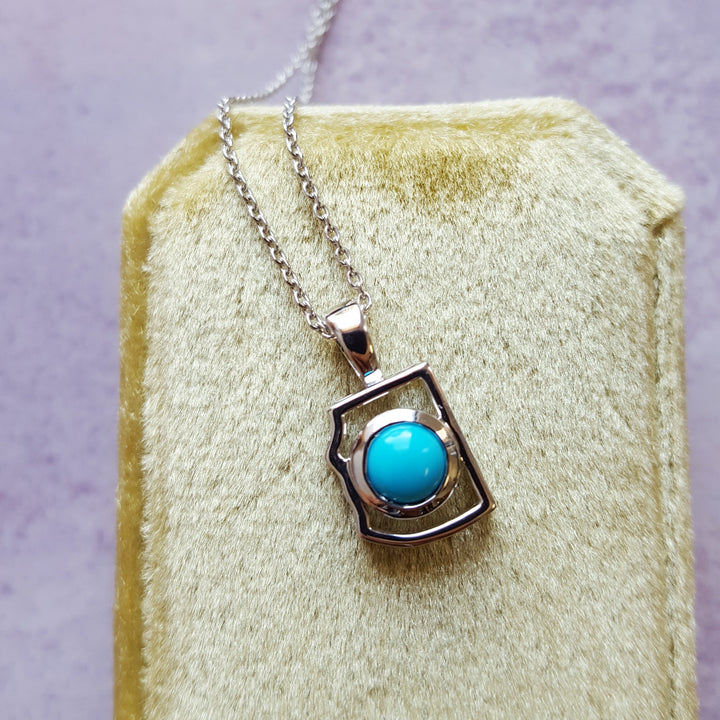 14K Gold and Turquoise Mini State Pendant