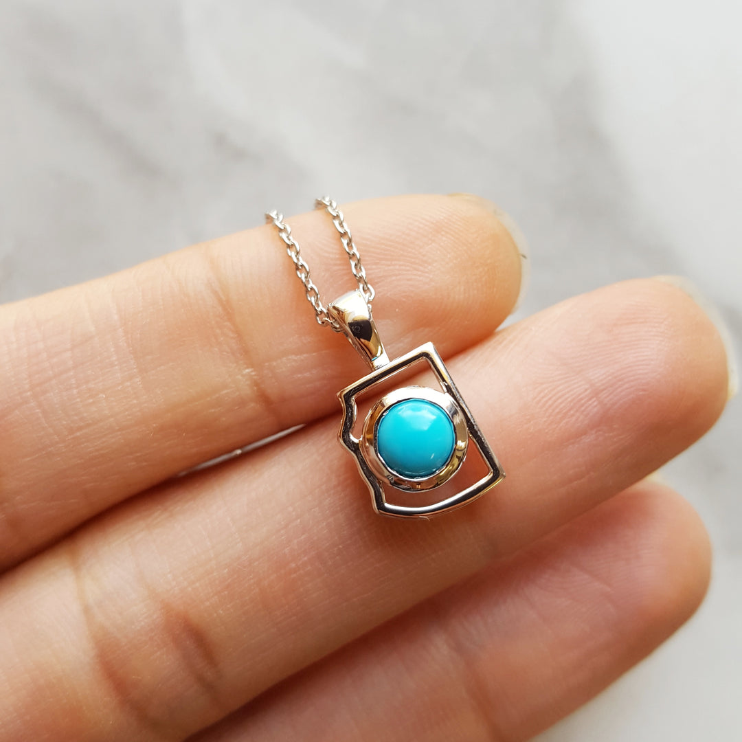14K Gold and Turquoise Mini State Pendant