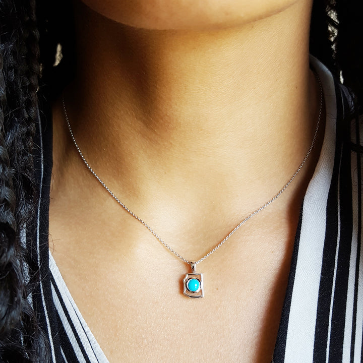 14K Gold and Turquoise Mini State Pendant