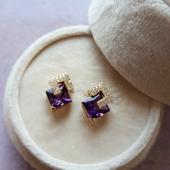 Yellow Geometric Amethyst Studs