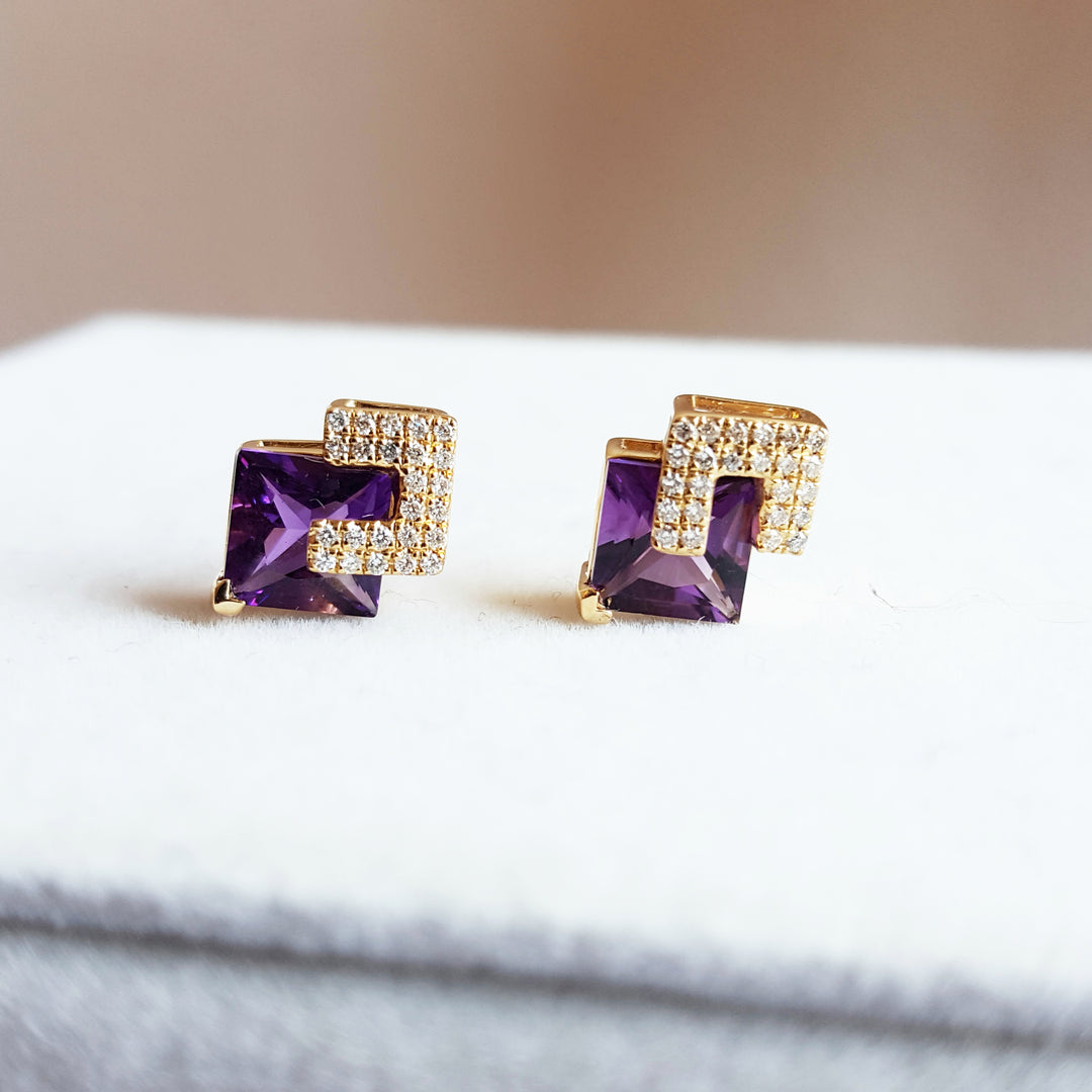 Yellow Geometric Amethyst Studs
