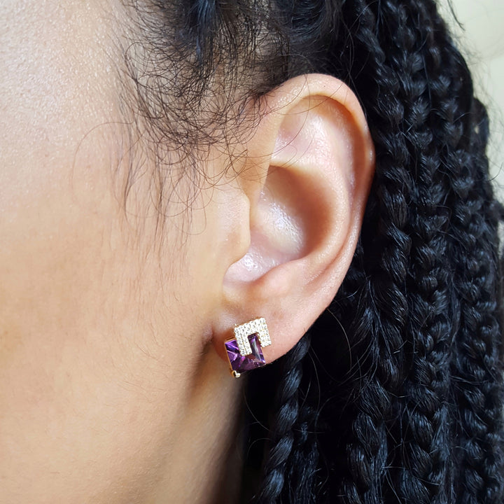 Yellow Geometric Amethyst Studs