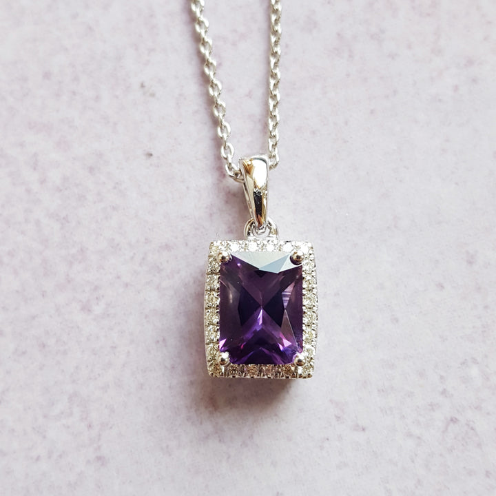 Sleek White Gold Radiant Amethyst Pendant