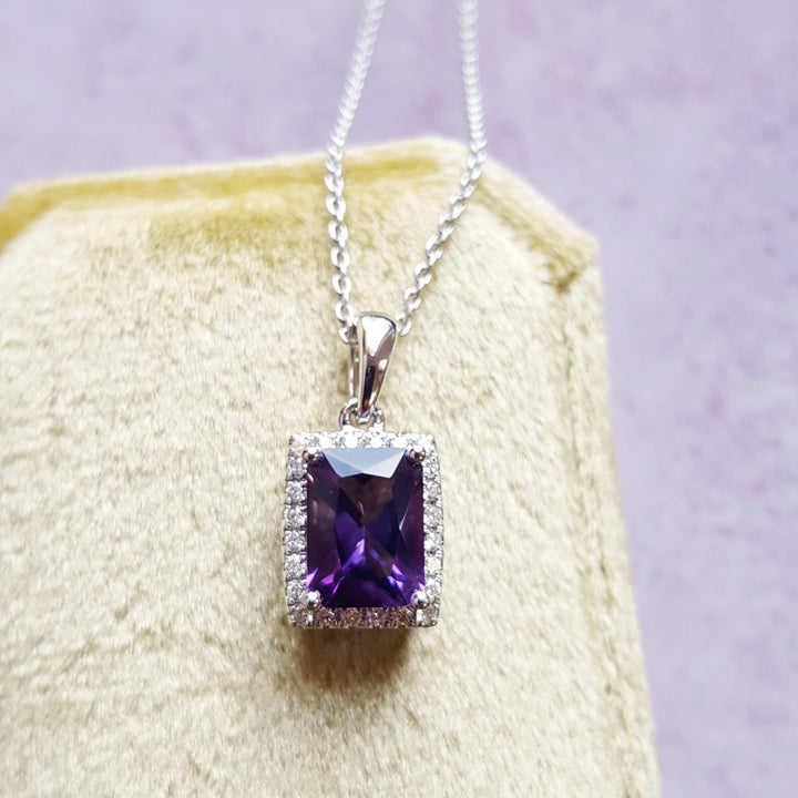 Sleek White Gold Radiant Amethyst Pendant