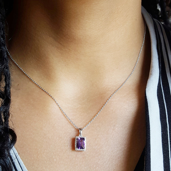 Sleek White Gold Radiant Amethyst Pendant