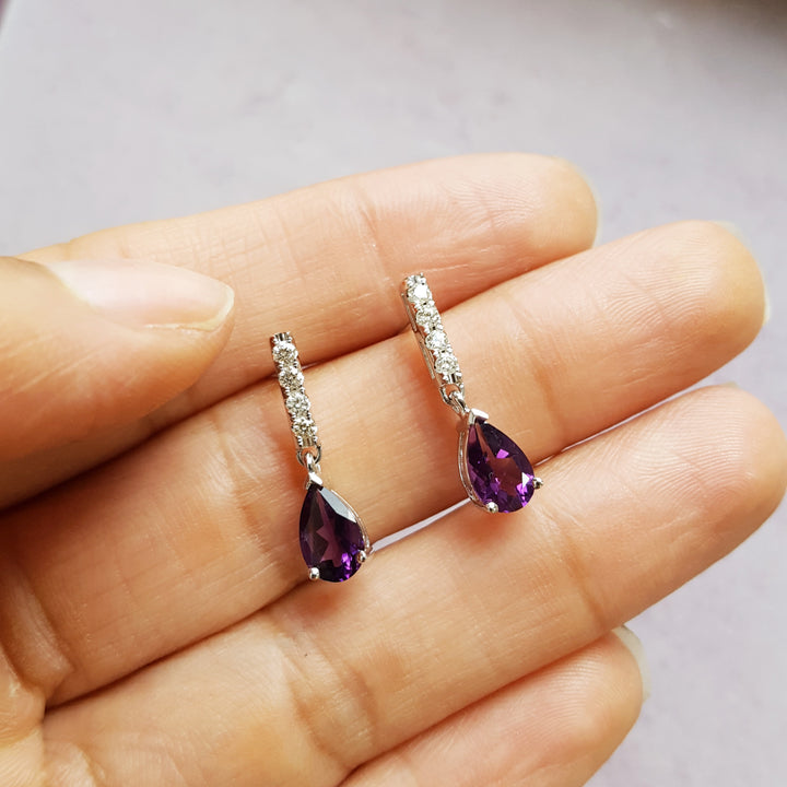 Pear Bar Amethyst Dangles