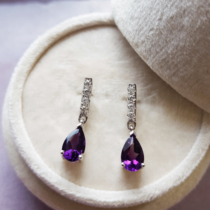 Pear Bar Amethyst Dangles