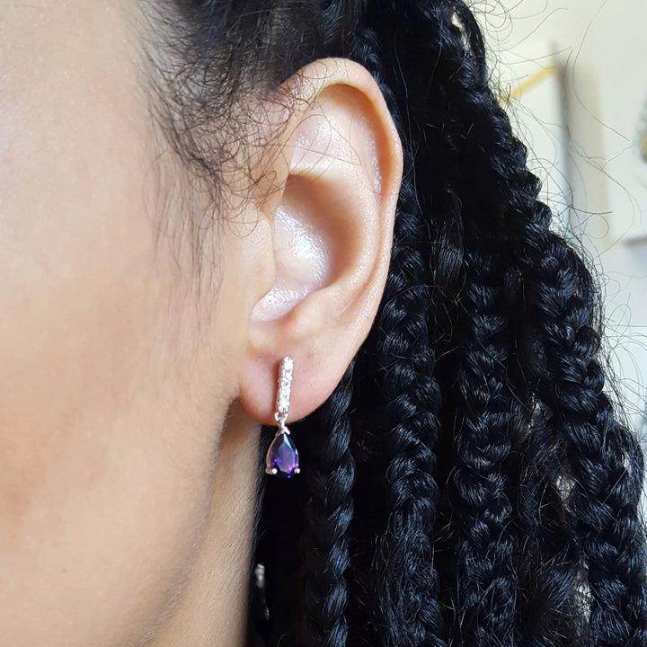 Pear Bar Amethyst Dangles