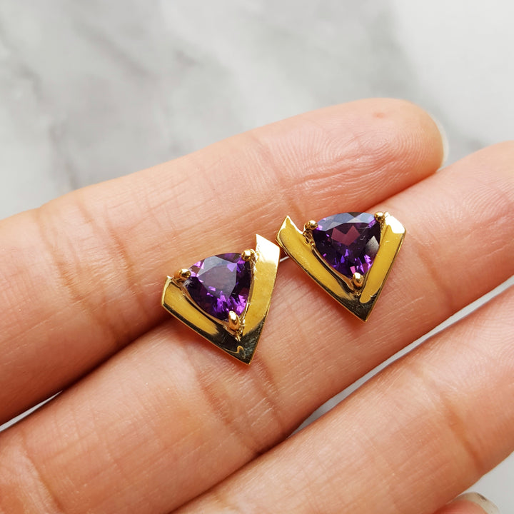 Amethyst Gold Shield Studs