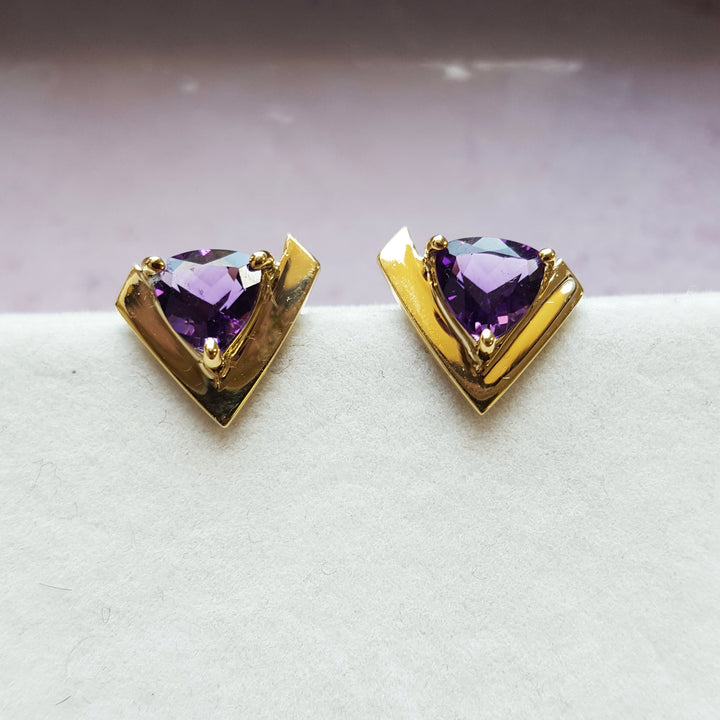 Amethyst Gold Shield Studs